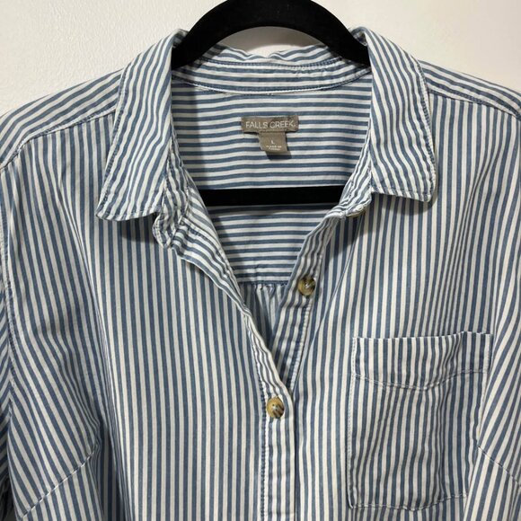 Pinstripe Casual Long Sleeve Basic Button Front Falls Creek Shirt Dress [size L] - Picture 4 of 10
